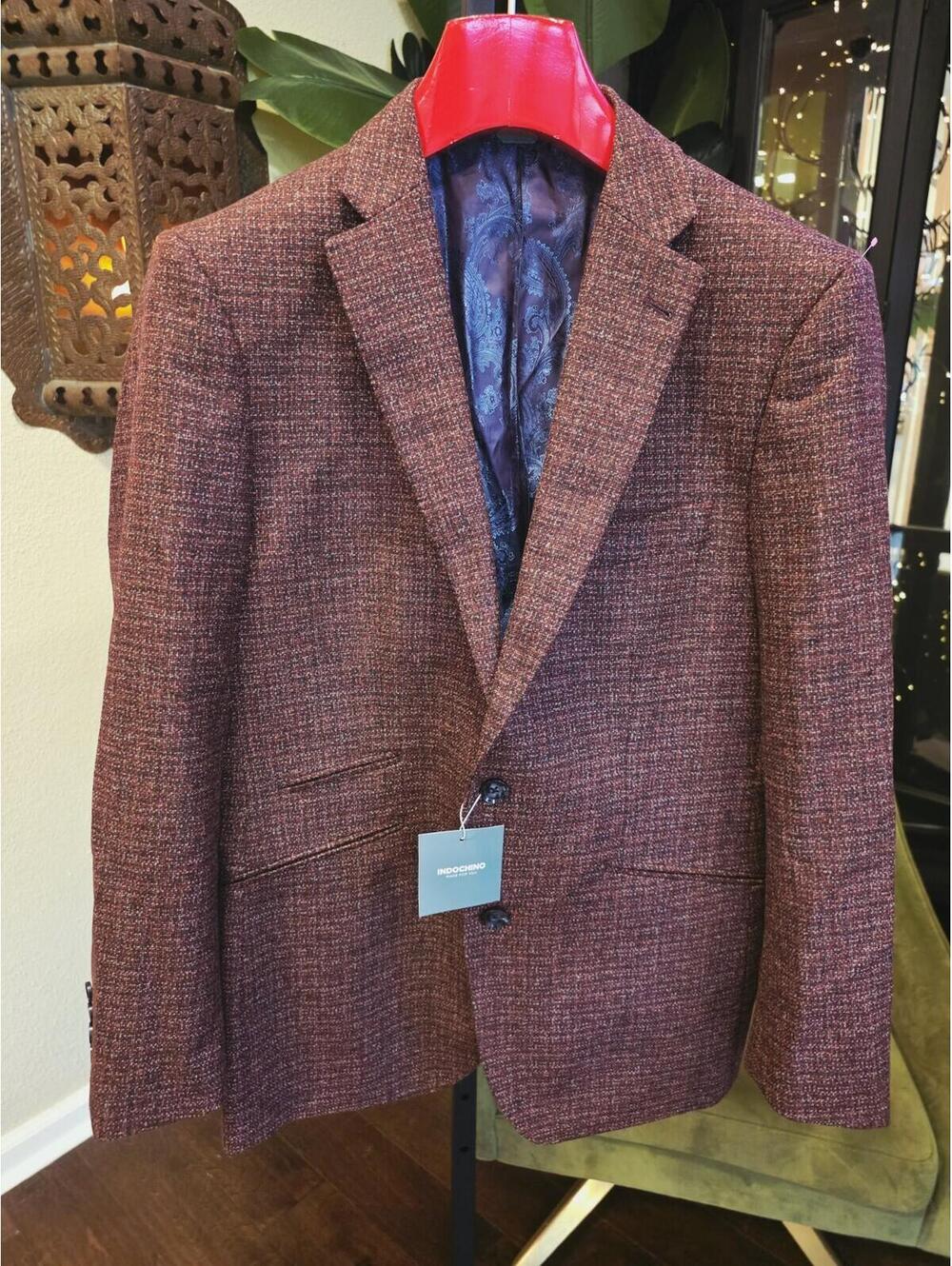 NWT INDOCHINO Custom Blazer Sport Coat Jacket Mens 40S 40 Short Burgundy Wool